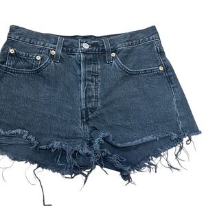 Levis 501 Off Black Frayed Hem Denim Shorts Size 27